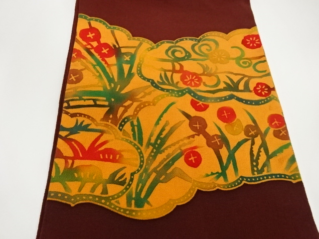  縮緬地草花模様名古屋帯